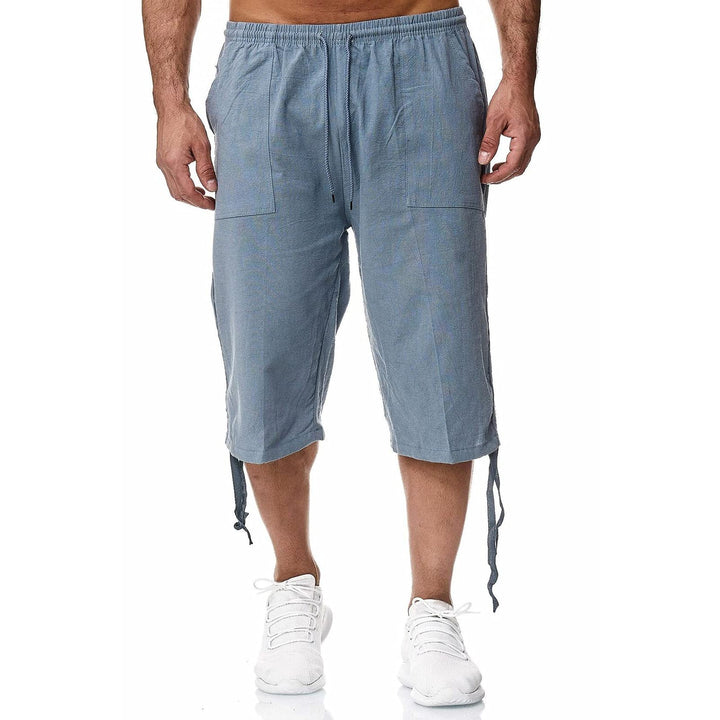 Remxi Herren-Shorts, 3/4-Leinen-Shorts, lockere Passform, Sommer, lässige Cargohose L Blau, L Blau