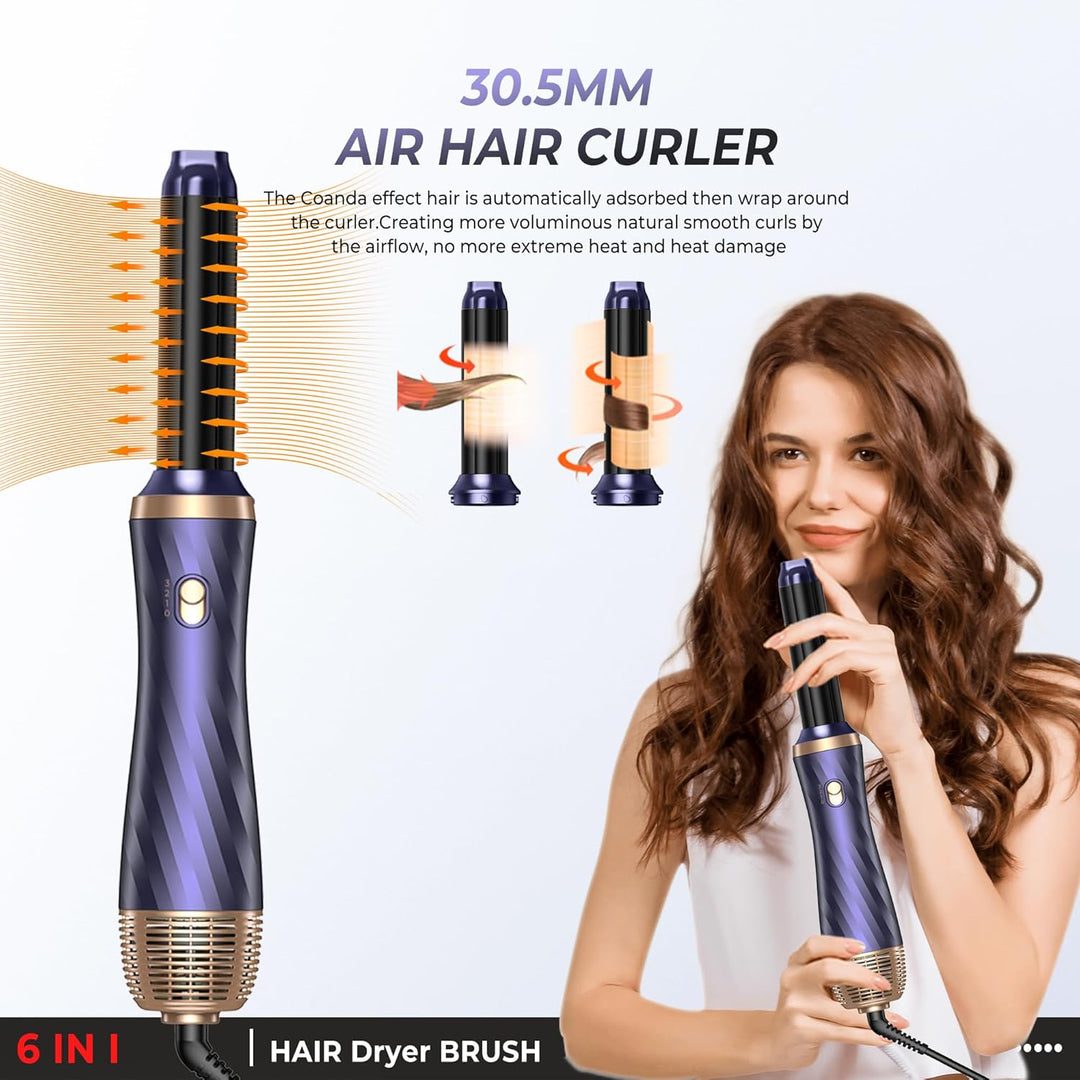 6 in 1 Airstyler Warmluftbürste Set, 1000W Hairstyler Lockenföhn mit Föhn, Föhnbürste, Warmluftbürst