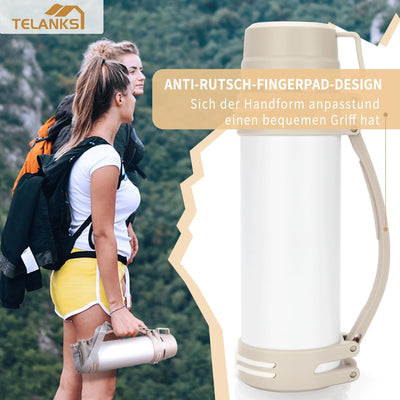 Thermosflasche 1,2L, Thermoskanne mit 2 Becher, Doppelwand aus Edelstahl Isolierflasche, Auslaufsich