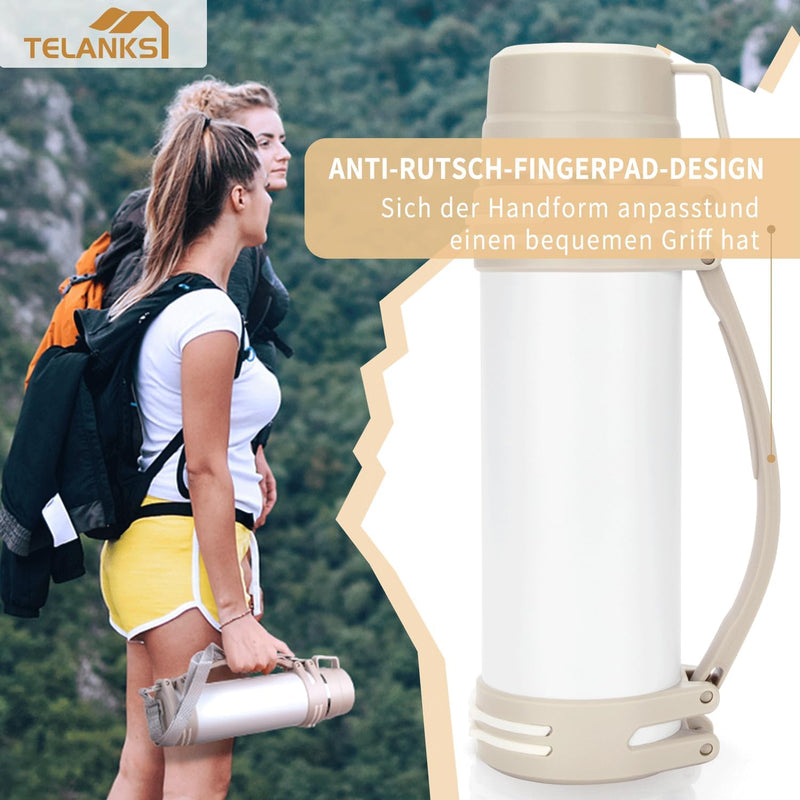 Thermosflasche 1,2L, Thermoskanne mit 2 Becher, Doppelwand aus Edelstahl Isolierflasche, Auslaufsich