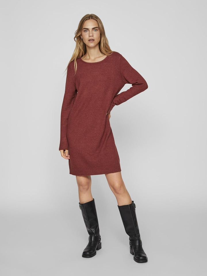 Vila Damen Viril L/S Knit Dress-Noos Kleid XS Fired Brick/Detail:dark Melange, XS Fired Brick/Detail