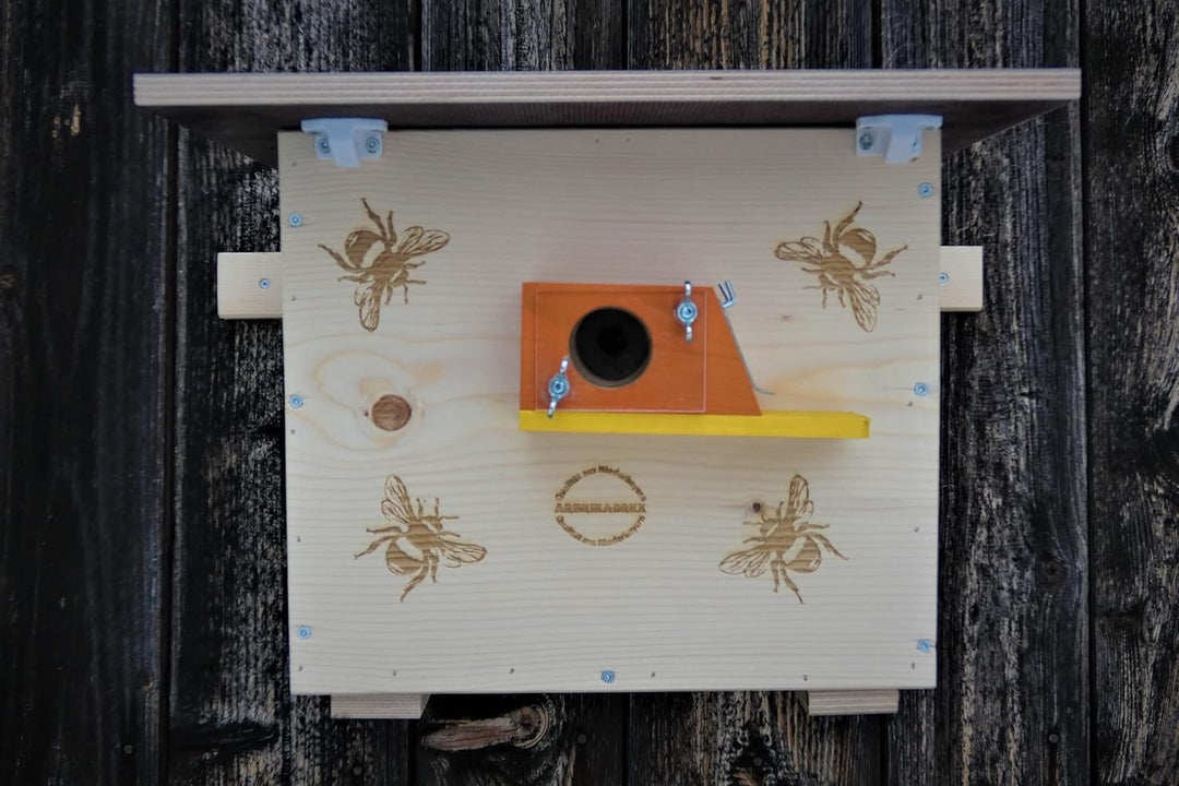 Hummelkasten zum Stellen oder aufhängen, mit Wachsmottensperre, Sichtfenster und Nistmaterial Impräg