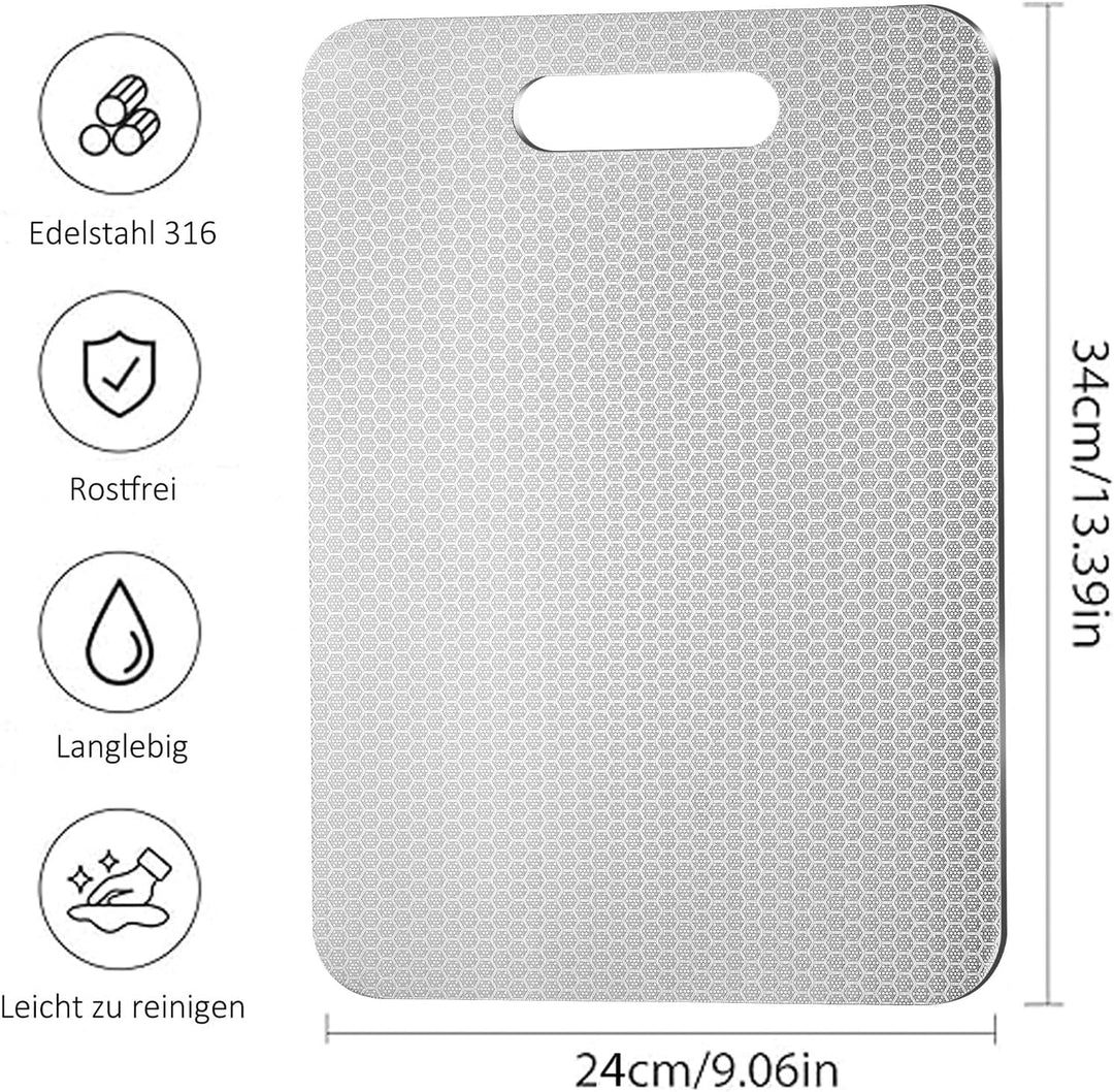 Edelstahl Schneidebrett 316, Neues Upgrade – Kratzfestigkeit, Beidseitige Schneidebrett ist BPA-frei
