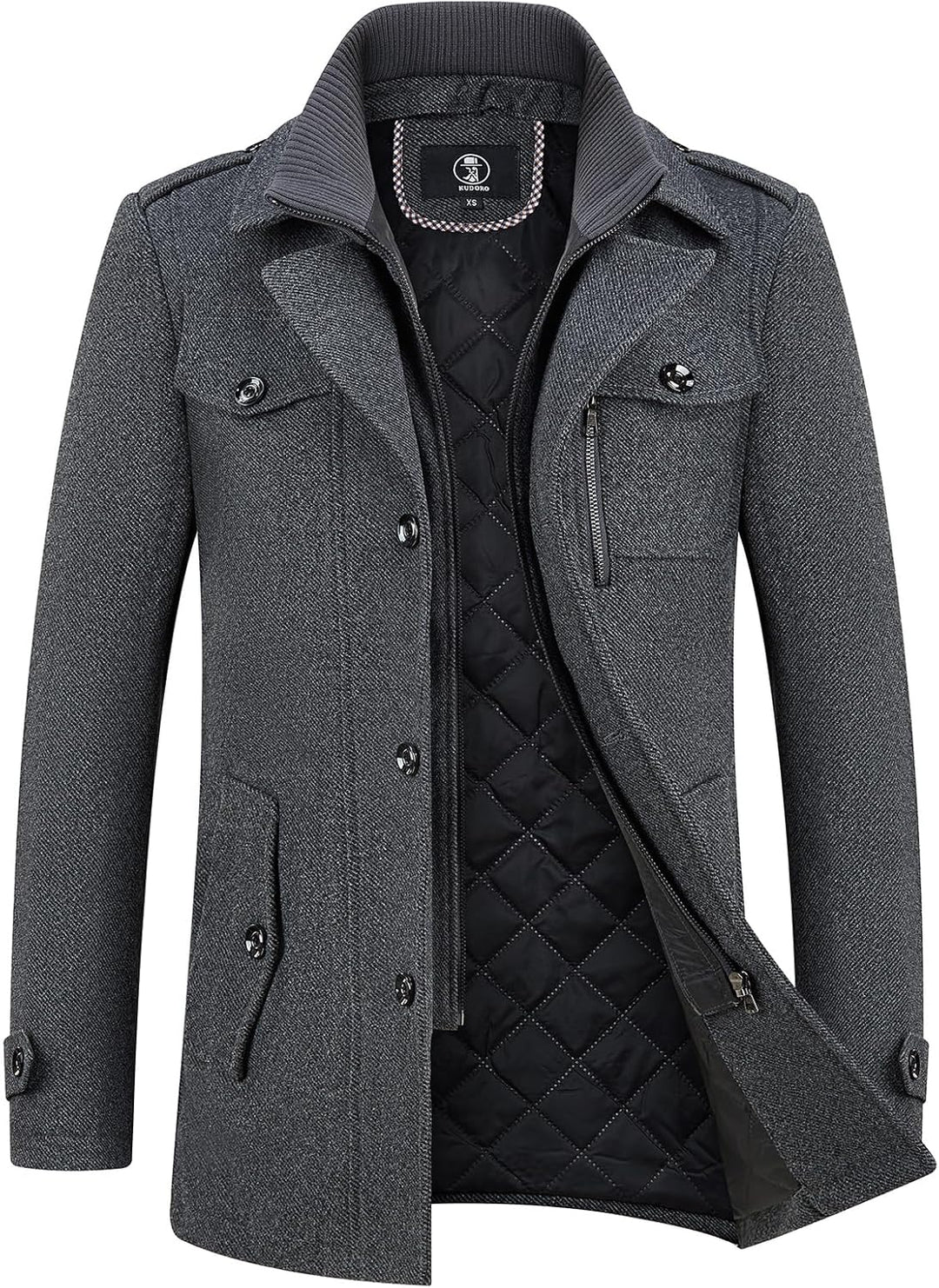KUDORO Herren Wintermantel Wolle Kurzmantel Herren Wollmantel Mittellang Slim Fit für Business Freiz