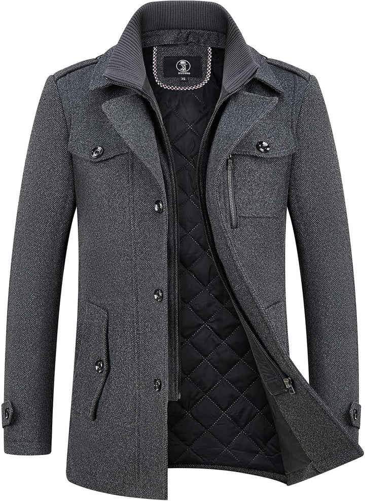 KUDORO Herren Wintermantel Wolle Kurzmantel Herren Wollmantel Mittellang Slim Fit für Business Freiz
