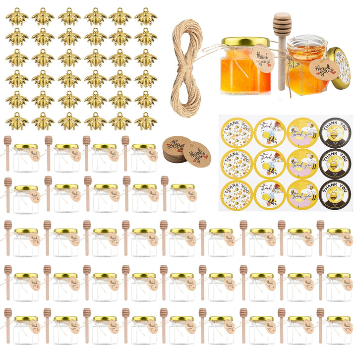 Dhnvcud 36 Stück Sechseckige Honiggläser Mini Marmeladenglas mit Deckel, Honiggläser 45ml Mini Gläse