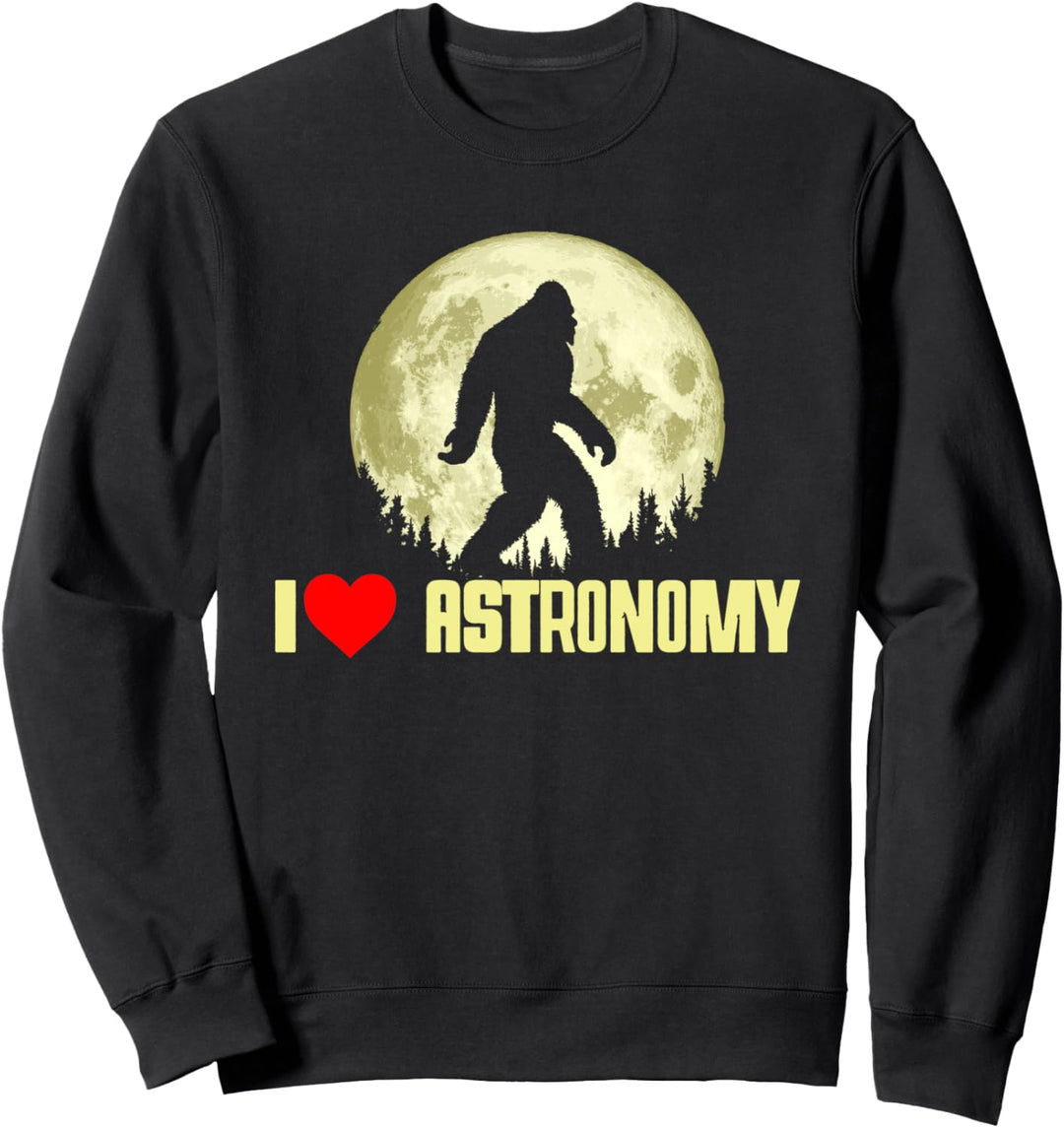 I Love Astronomy Bigfoot Funny Full Moon Night Graphic Sweatshirt
