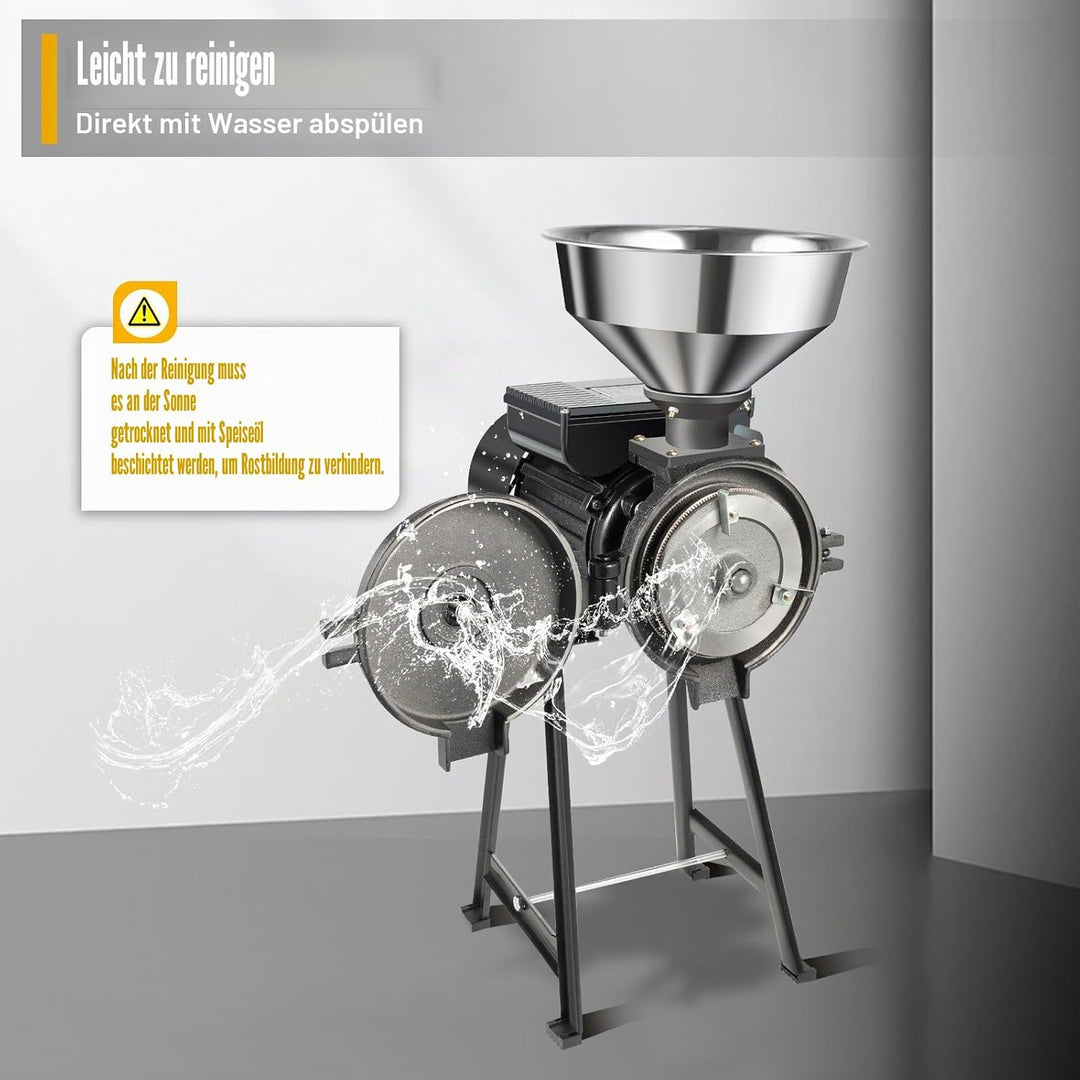 Elektrische Getreidemühle 2200W Professionelle Kornmühle mit Trichter &amp; Drehknopf 1400U/min für Mais