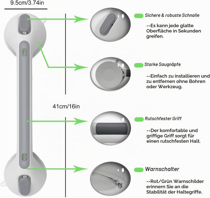 2 Stück 16in Haltegriff Dusche Haltegriffe für Senioren | Haltegriff mit Saugnapf für Senioren, Mobi
