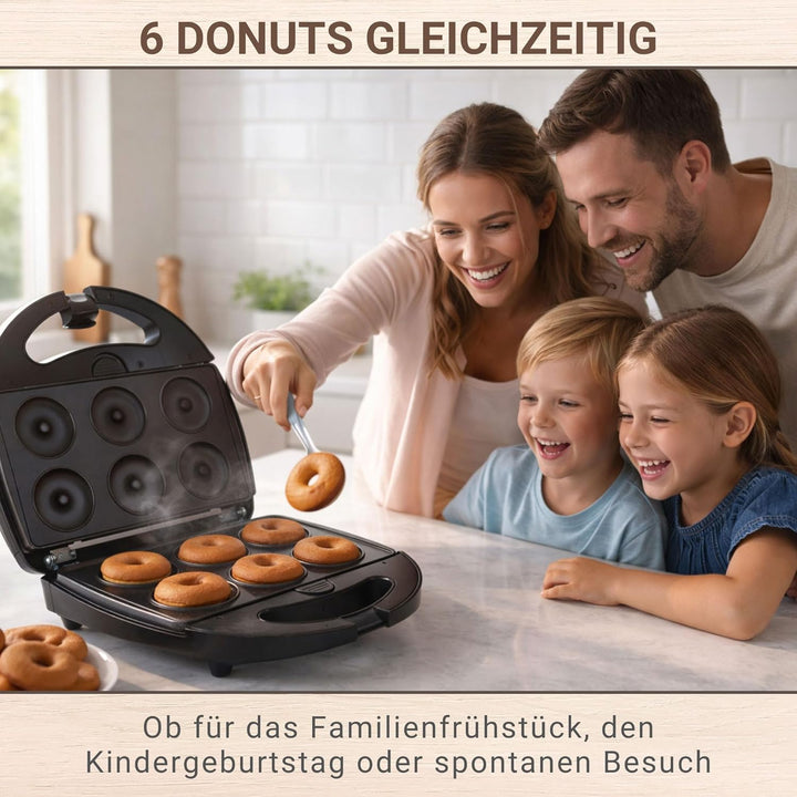 Syntrox Germany SM-1300W-Donut Maker für 6 Donuts - Mit antihaftbeschichteten Wechselplatten