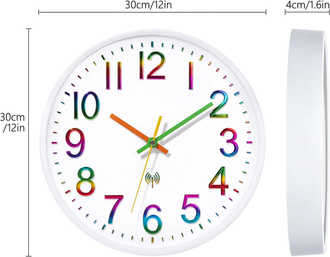 Kinder Wanduhr Funk Lautlos Funkwanduhr Wanduhr Ohne Tickgeräusche 30cm Quarz Batterie Gross Einfach
