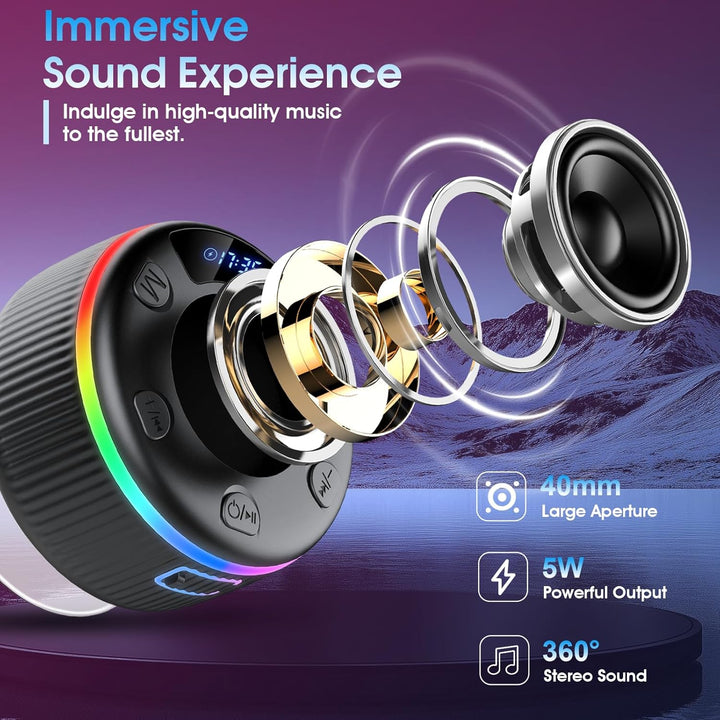 Bluetooth Lautsprecher Dusche, Musikbox bluetooth mit RGB Lichtshow, IP7 WasserdichterBluetooth Dusc