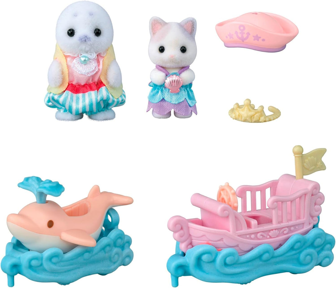 Sylvanian Families - 5820 Freizeitpark Spielset Wellenritt, samtige Tierfiguren, Robbe, Milchkatzen