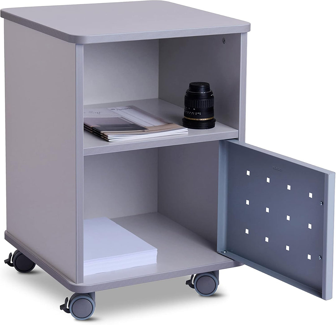 Rocada | Kleiner Druckertisch | Bürowagen mit Rollen | Rollcontainer mit 1 Regal und 1 Metalltür | E