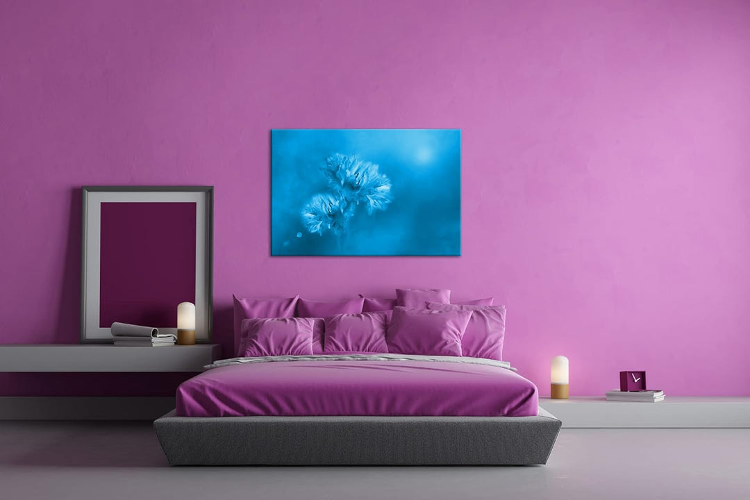 deyoli zwei violette Kornblumen Format 80x60 Effekt: Monocrome Blau als Leinwandbild, Motiv fertig g