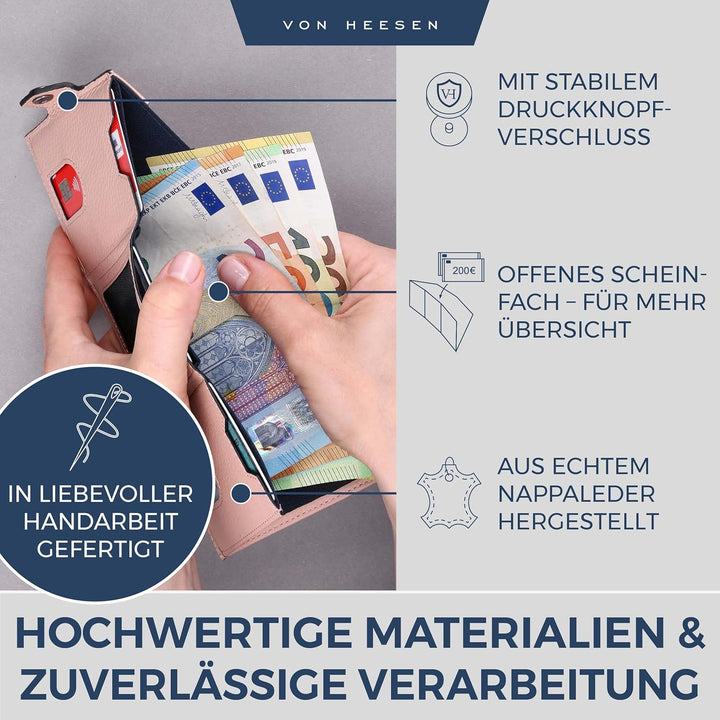 VON HEESEN Slim Wallet mit Münzfach &amp; RFID Schutz - Leder Geldbörse Herren klein - Mini Geldbeutel D