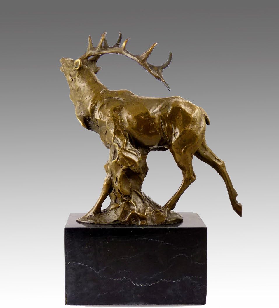 Kunst & Ambiente - Tierskulptur - Imposante Bronze Hirsch Figur auf Marmorsockel - signiert Milo - D