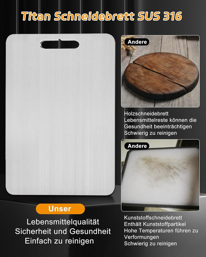 Titan Schneidebrett, S316 Schneidebrett Edelstahl, Titanium Cutting Board, Doppelseitiges Lebensmitt