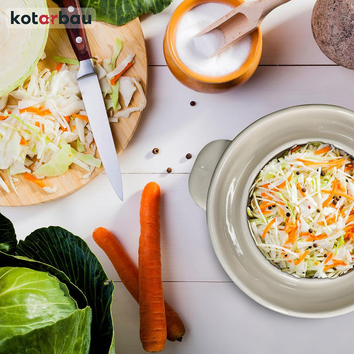 KOTARBAU® Sauerkraut Gärtopf Sauerkrauttopf 1,8L Tontopf mit Deckel Steinguttopf Fermentieren Dauerk