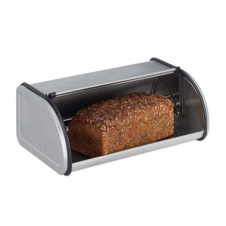 Relaxdays 10023832, Silber Brotkasten Edelstahl, Kleine Brotbox, Brot frisch halten, flach und Platz