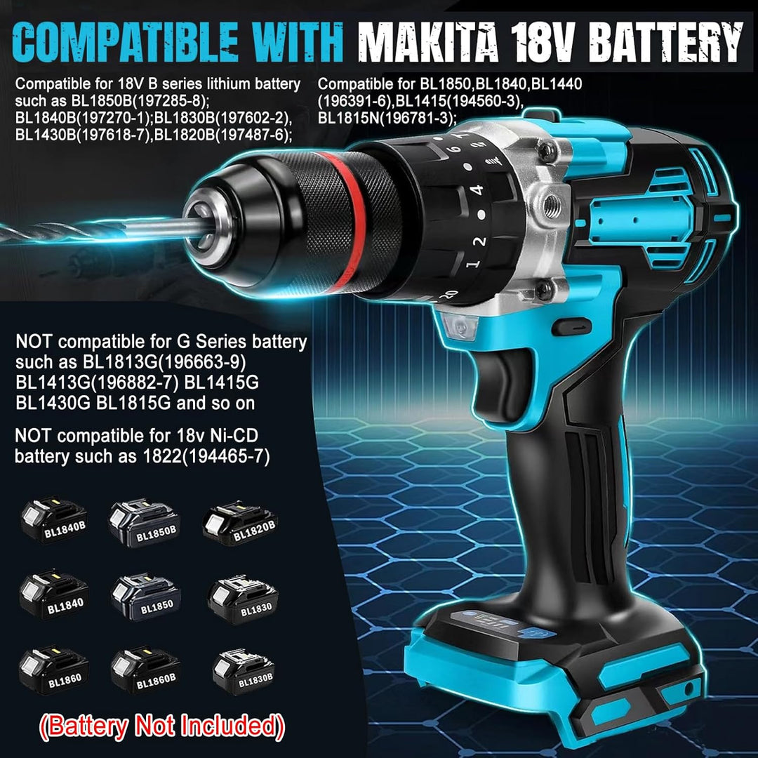 18V Akku Schlagbohrschrauber Set kompatibel mit Makita Akku, Akku Bohrmaschine mit 24tlg Zubehör Dri