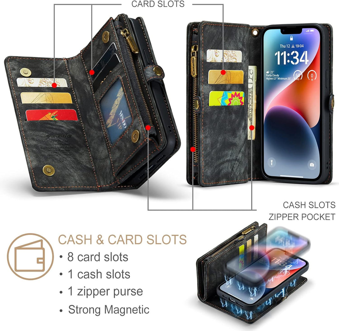 UFinetech iPhone 14 Hülle, Flip Leder TPU Stossfest Kartenfach Tasche Handyhülle iPhone 14 (6,1 Zoll