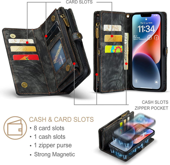 UFinetech iPhone 14 Hülle, Flip Leder TPU Stossfest Kartenfach Tasche Handyhülle iPhone 14 (6,1 Zoll