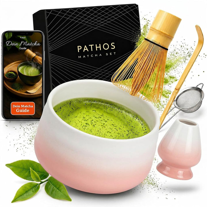 Premium Matcha Set aus Keramik - Traditionelles Matcha-Set mit Matcha Besen und Schale, Sieb und Bes