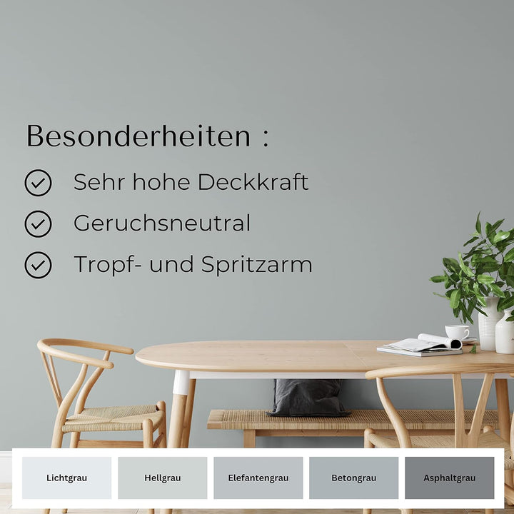 derendo Fühl Dich Wohl Deine Farbe grau, matte Wandfarbe grau, hohe Deckkraft, verschiedene Grautöne