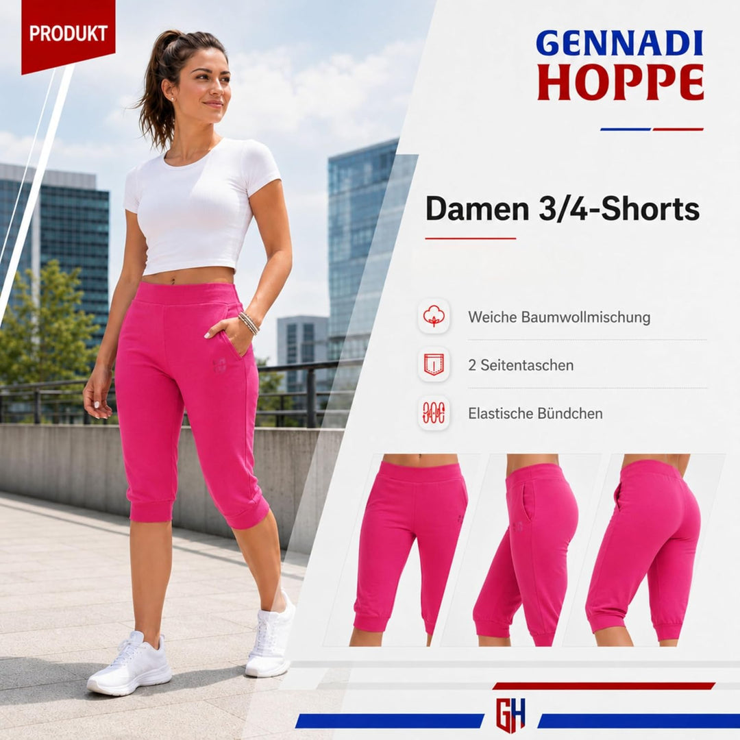 Gennadi Hoppe Damen 3/4 Trainingshose Sporthose Kurze Hose Sport Fitness Jogginghose Shorts Barmuda