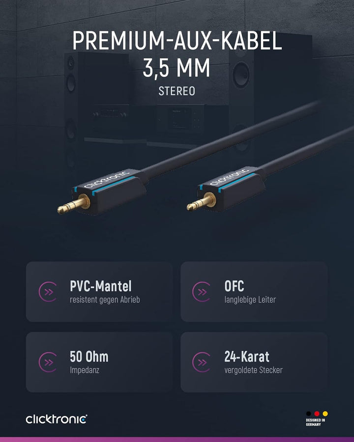 Clicktronic Aux Kabel 3.5mm Audio Kabel mit Kupferleiter, Klinkenkabel für Kopfhörer, Apple iPhone i