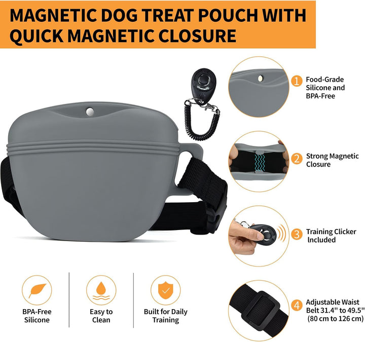Pet Training Snack Tasche mit aktualisiertem magnetischen Clicker 2.0-Siegel, 1,66 Tassen Silikon-Ba