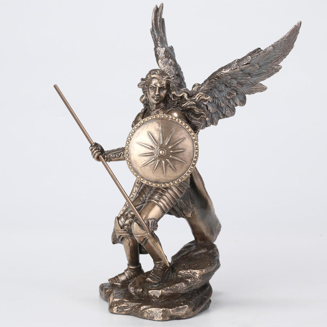 Unicorn Archangel Raphael God Has Healed Holding Shield and Spear Bronze Statue Figurine