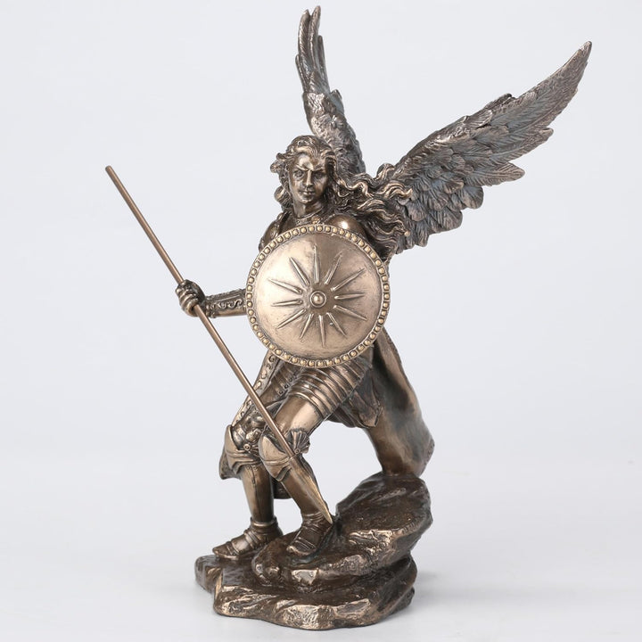 Unicorn Archangel Raphael God Has Healed Holding Shield and Spear Bronze Statue Figurine