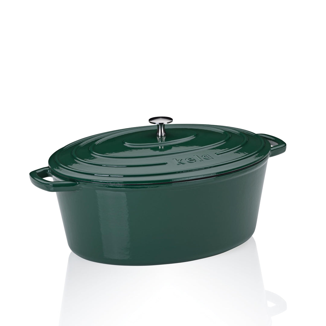 kela Bräter Gusseisen oval 9,3 Liter, Dutch Oven CALIDO, Induktion Gussbräter mit Deckel, Gusseisen