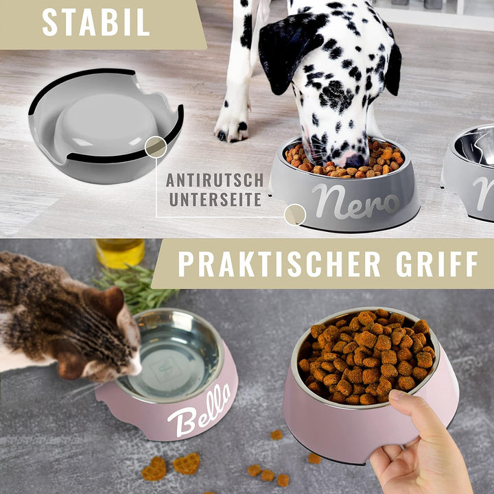 ne&no® Futternapf 2er Set für Hunde und Katzen (M - PERSONALISIERT, SCHWARZ) M - PERSONALISIERT SCHW