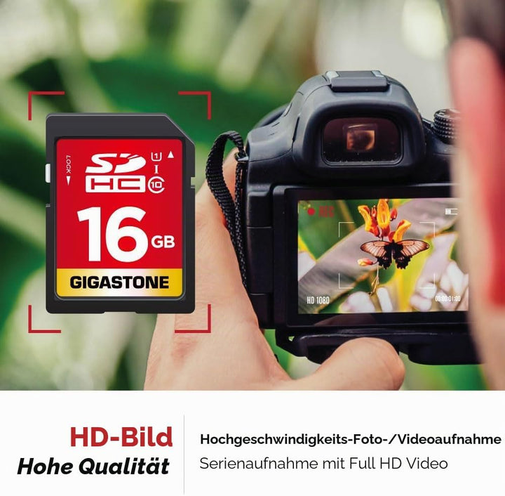 Gigastone 16GB SDHC Speicherkarte 10er-Pack, UHS-I U1 Klasse 10, bis zu 80 MB/Sek. für Digitalkamera