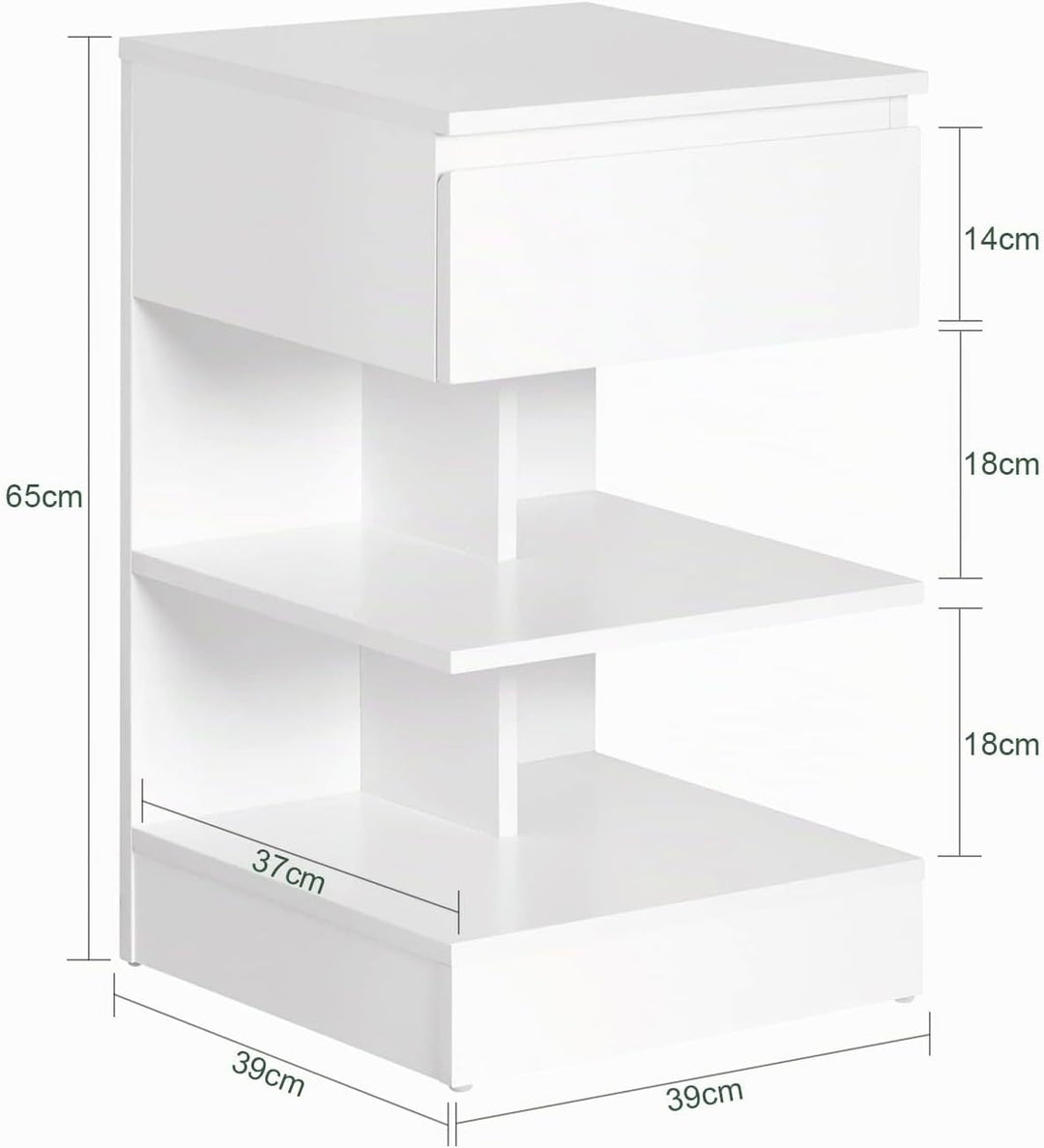 SoBuy FBT49-W Beistelltisch Nachttisch Nachtschrank Kommode mit 1 Schublade und 3 Ablagen weiss BHT
