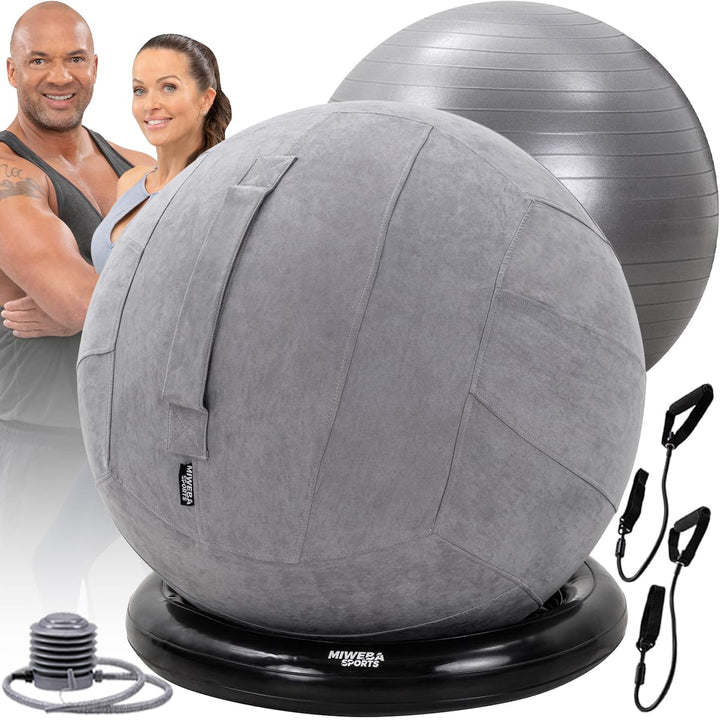 Miweba Sports Gymnastikball | 65 cm ∅ - Traglast 500 kg - Pilates Ball - Pezziball - 4in1 Set inkl B