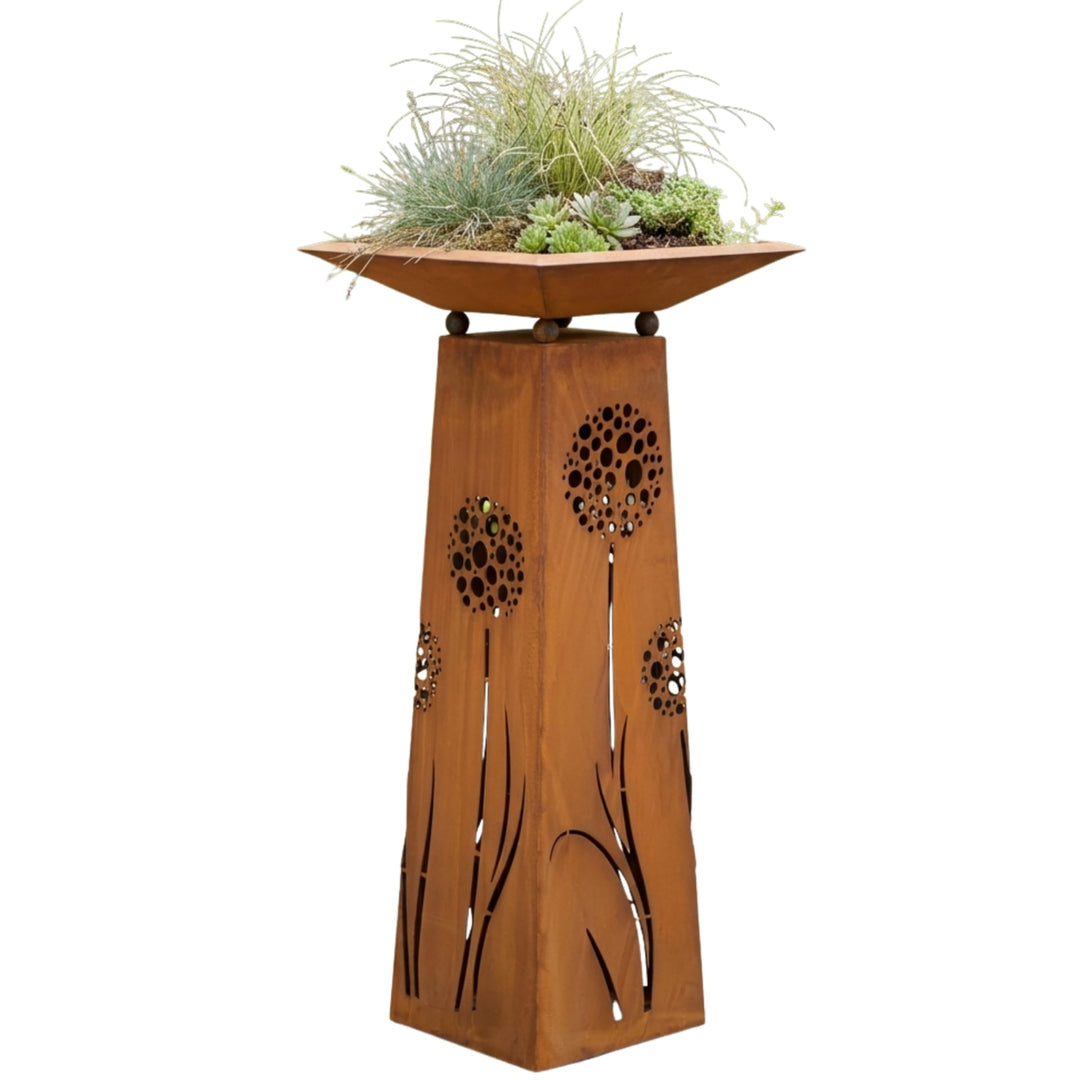 Rostikal Pusteblumen Gartendeko Rost Säule 1,15 m mit Blumenschale 50 x 50 cm Mit Schale 50 X 50 Cm