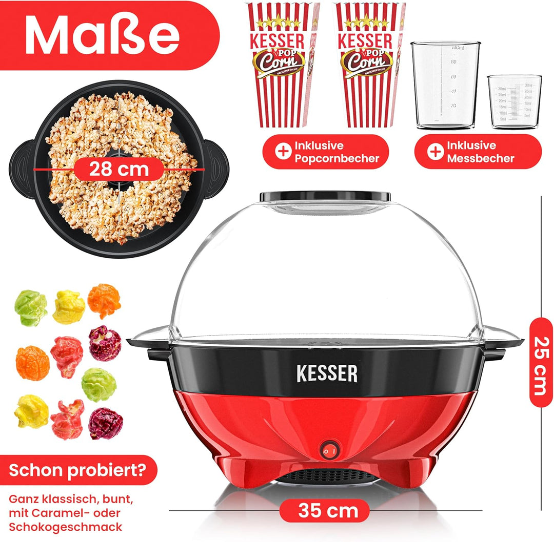 KESSER® Popcornmaschine Gross 800W | Popcorn-Maker 5,5l Inhalt mit Antihaftbeschichtung Deckel & Ser