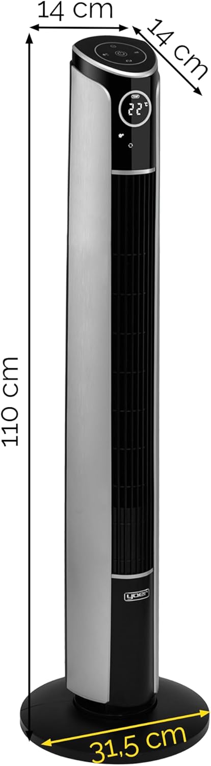 YOER 29dB Leiser Turmventilator, Ionisator, 10 m Reichweite, Neigungswinkeleinstellung, 12 Geschwind