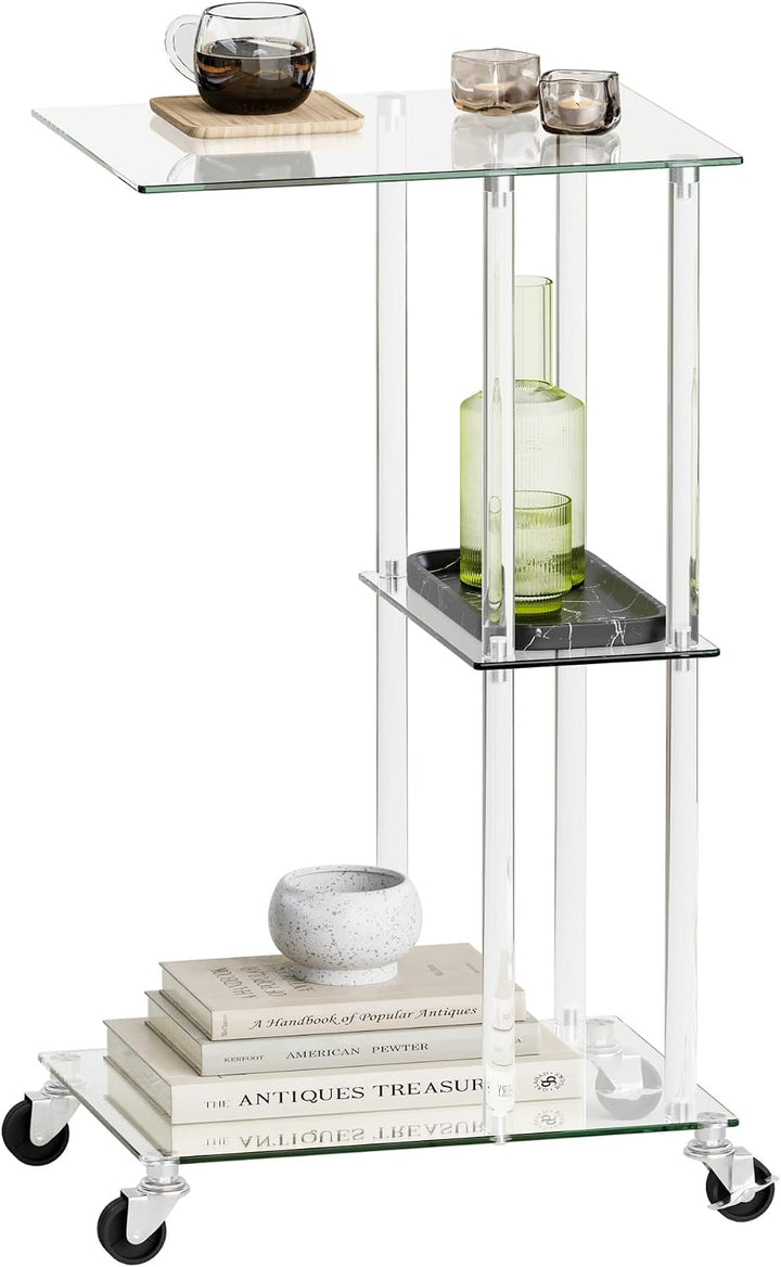 C-förmiger Beistelltisch Glas Transparent Rollbar Sofa Side Table LET525TR | Transparenter glastisch