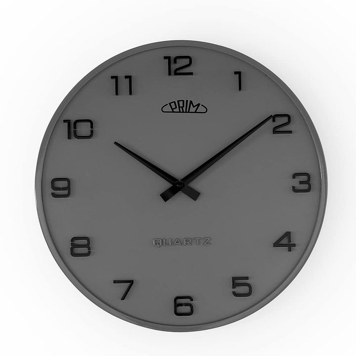 PRIM Design-Kunststoffuhr Bloom III – B, Moderne Wanduhr im Retro Style, Grafit, gewölbtes Glas, lux
