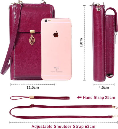 ENONEO Handytasche zum Umhängen RFID Schutz Handy Geldbeutel Umhängetasche Damen Klein Leder mit 12