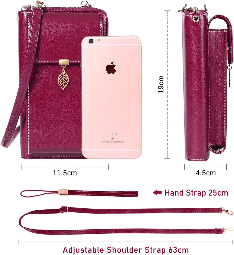 ENONEO Handytasche zum Umhängen RFID Schutz Handy Geldbeutel Umhängetasche Damen Klein Leder mit 12