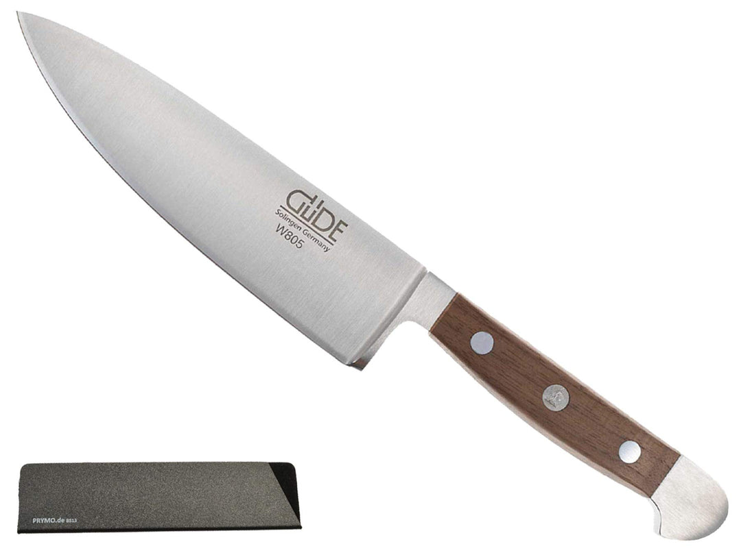 Güde Alpha Walnuss Messer Solingen Kochmesser Allzweckmesser 16cm mit Gravur + Prymo Klingenschutz K