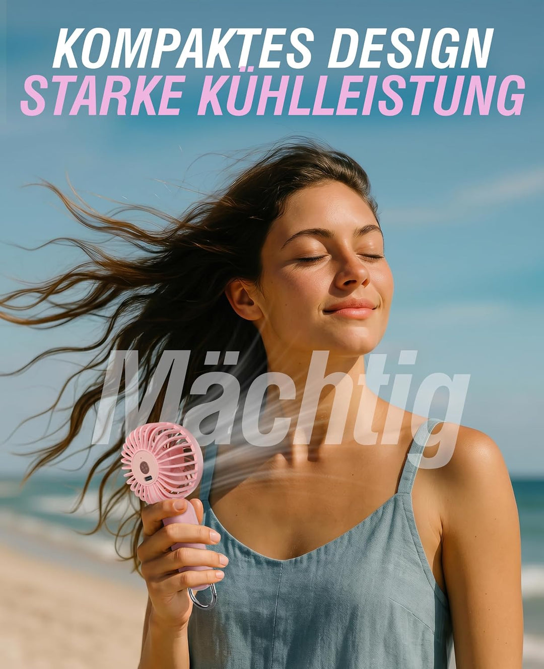SABRENT Mini Ventilator Tragbar, Leiser USB-C Handventilator | 3 Geschwindigkeiten, bis 8h Laufzeit,
