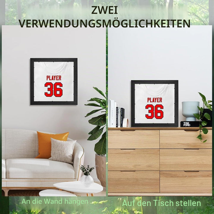 2 Stück Rahmen für Fussballtrikots, 33 x 33 cm Trikotrahmen Sport-Trikot, Schattenbox, Rahmen, Rahme