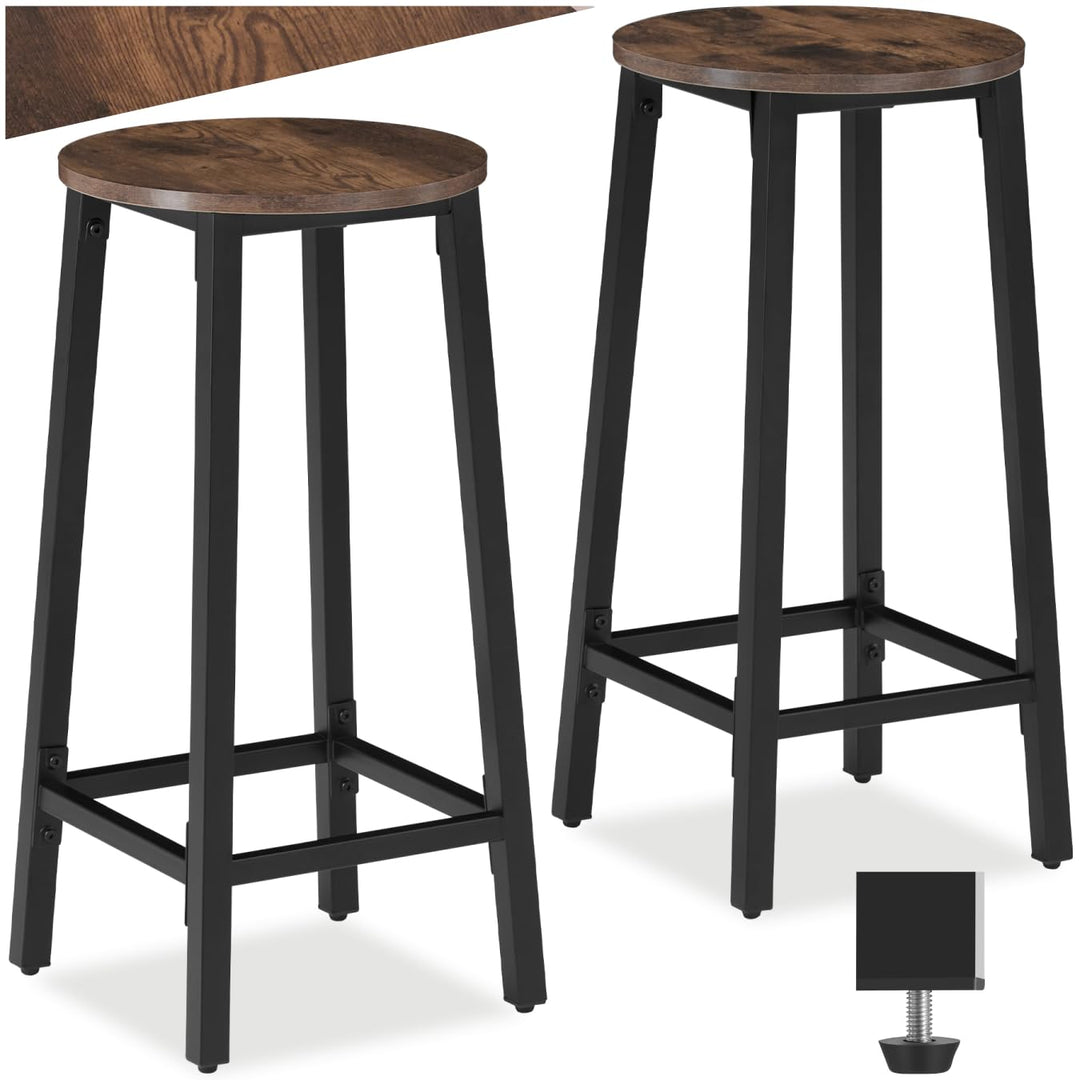 tectake Barhocker 2er-Set, runder Bistrohocker im Industrie-Design, 66 cm hoch, Vintage Barstühle mi